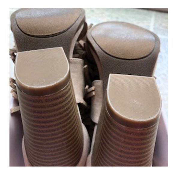 LEATHER SUEDE FRINGED HEELED ANKLE BOOTS - never worn or worn once - Picture 6 of 7